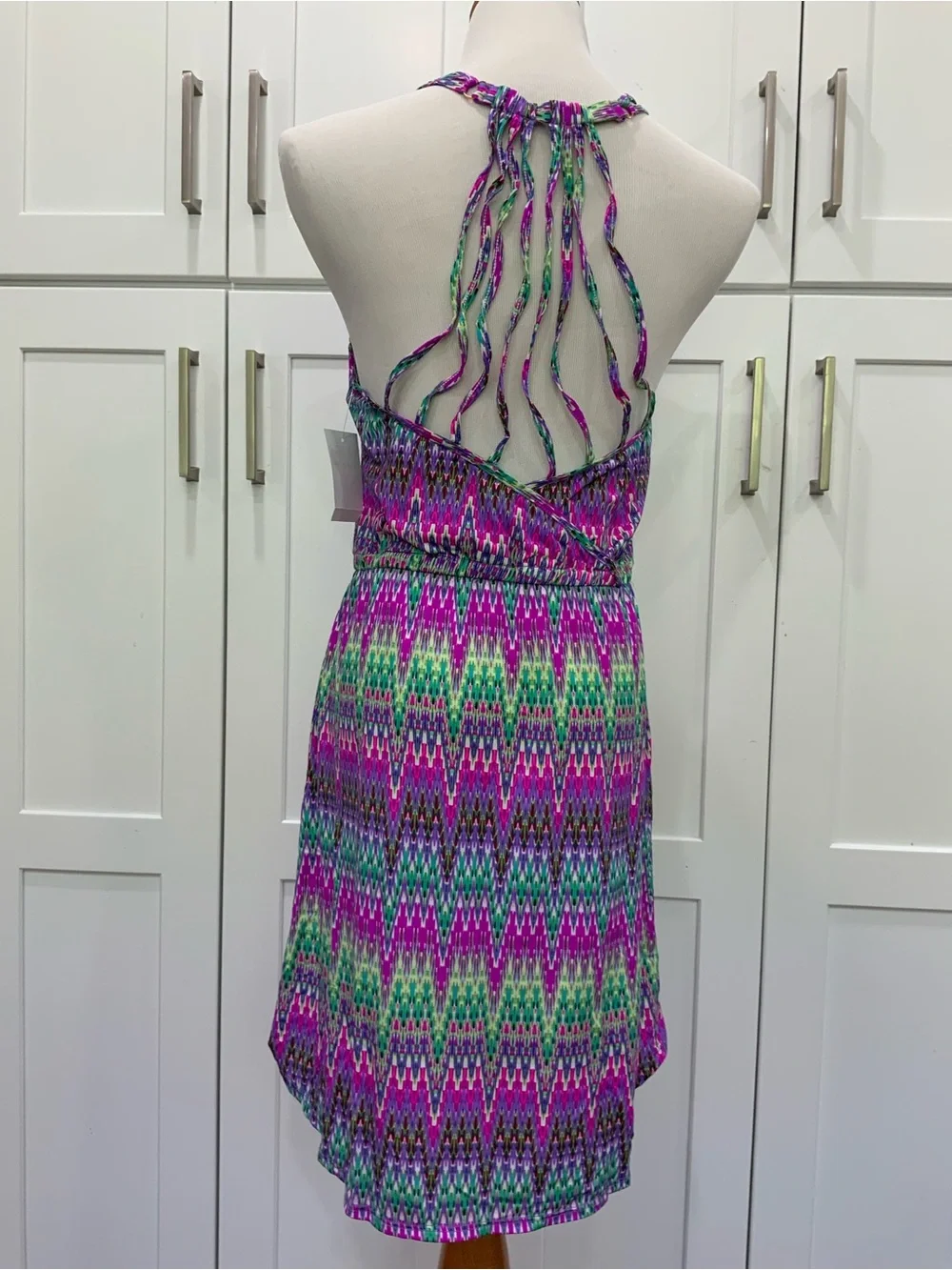 Kenneth Cole Reaction Pink, Green & Purple Printed Racerback Dress - Picture 4 of 7